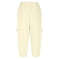 thumbnail image 5 of Visit the JURANMO Store Womens Elastic Hem Capri Pants High Waist Straight Leg Jogger Cargo Pant Lightweight Solid Casual Work Capris with Multi Pockets Beige L, 5 of 10