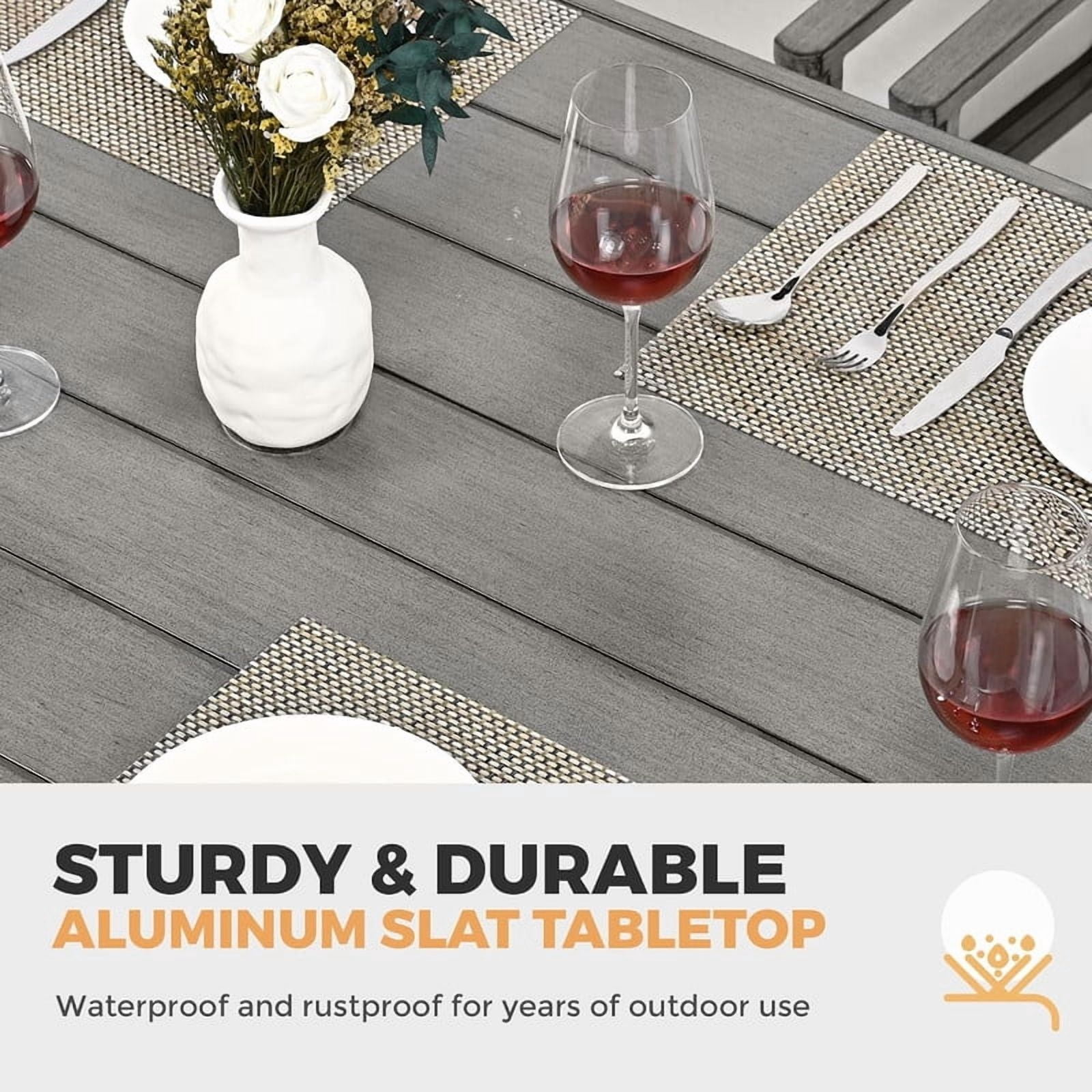 7-Piece Outdoor Dining Set, Aluminum Patio Dining Set for 6 Includes 1 Rectangular Table, 4 Dining Chairs, and 2 Swivel Chairs with Cushions