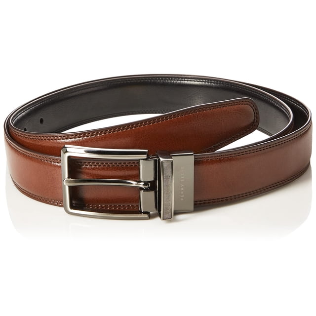 Cinturón Perry Ellis Portfolio de piel con doble costura marrón/negro