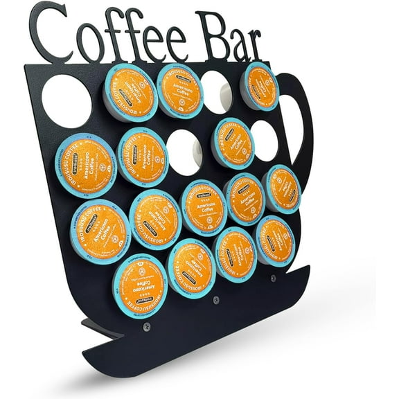 K Cups Holder Metal Display, Black Coffee Pod Holder, Coffee Bar Design Stand, 19 Pods, L 12.4" x W 0.3 "x H 11.8",Kitchen or Office Home Counter Organizer