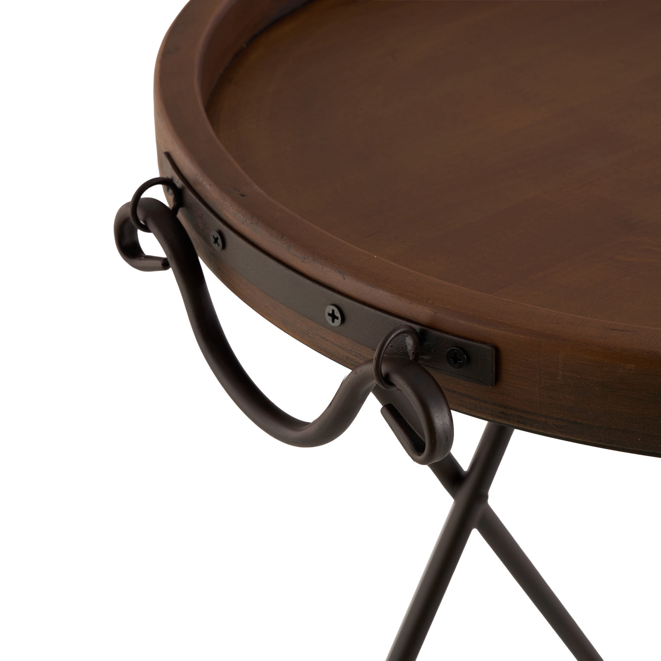 DecMode 20" x 28" Black Metal Accent Table with Brown Wood Top, 1-Piece