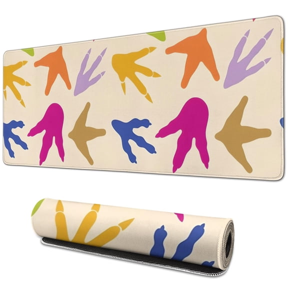 Long Mouse Pads for Desk,Colorful Dinosaur Footprints Pattern Desk Mats on Top Of Desks, Desk Mouse Pad Extra Large with 3mm Non-Slip Base and Stitched Edge for Gaming,Office,Work,Home 31.5"x11.8"