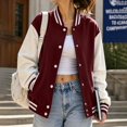 thumbnail image 3 of Breezora Women Loose Striped Long Sleeve Button Down Baseball Jacket Rib Cuff with Side Pockets Fall, 3 of 7
