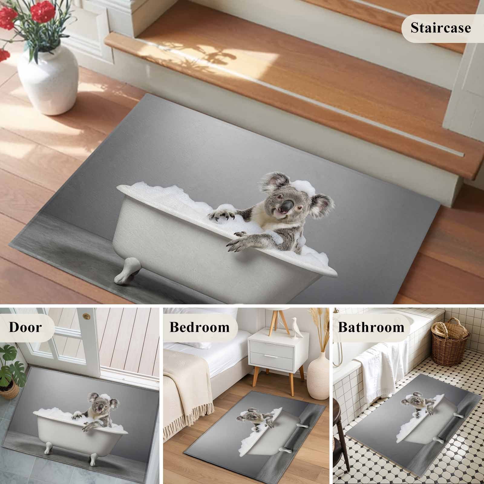 Koala Bathing Entryway Rug 2'x3'&nbsp; Non Slip Front Door Mats, Modern Abstract Bathtub Cute Animal Shower Entrance Rugs Indoor Outdoor Carpet, Washable Floor Mats Small Area Rug for Bedroom Kitchen