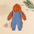 thumbnail image 2 of UngA Newborn Baby Boy Fall Clothes Long Sleeve Rompers Hoodies Dinosaur Cartoon Infant Toddler Onesie Jumpsuit Winter Outfits (Blue,6-12 Months), 2 of 6