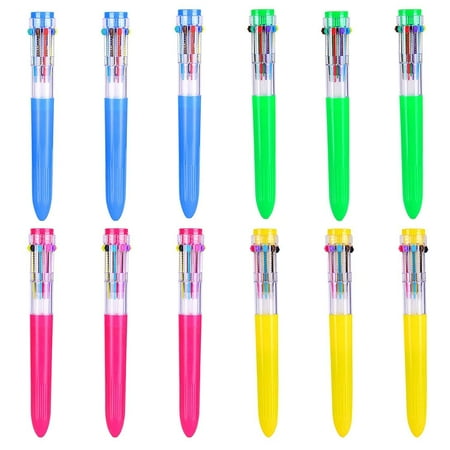 - 12 Pack 10-in-1 Retractable Ballpoint Pens - Ten Multicolor Colorful Retractable Shuttle Pens for Party Favors, Office School Supplies, Students Children Gifts