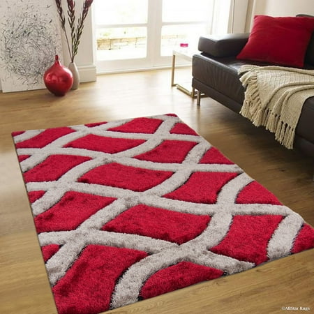 Allstar Red Geometric Thick Area Rug 4 11 X 6