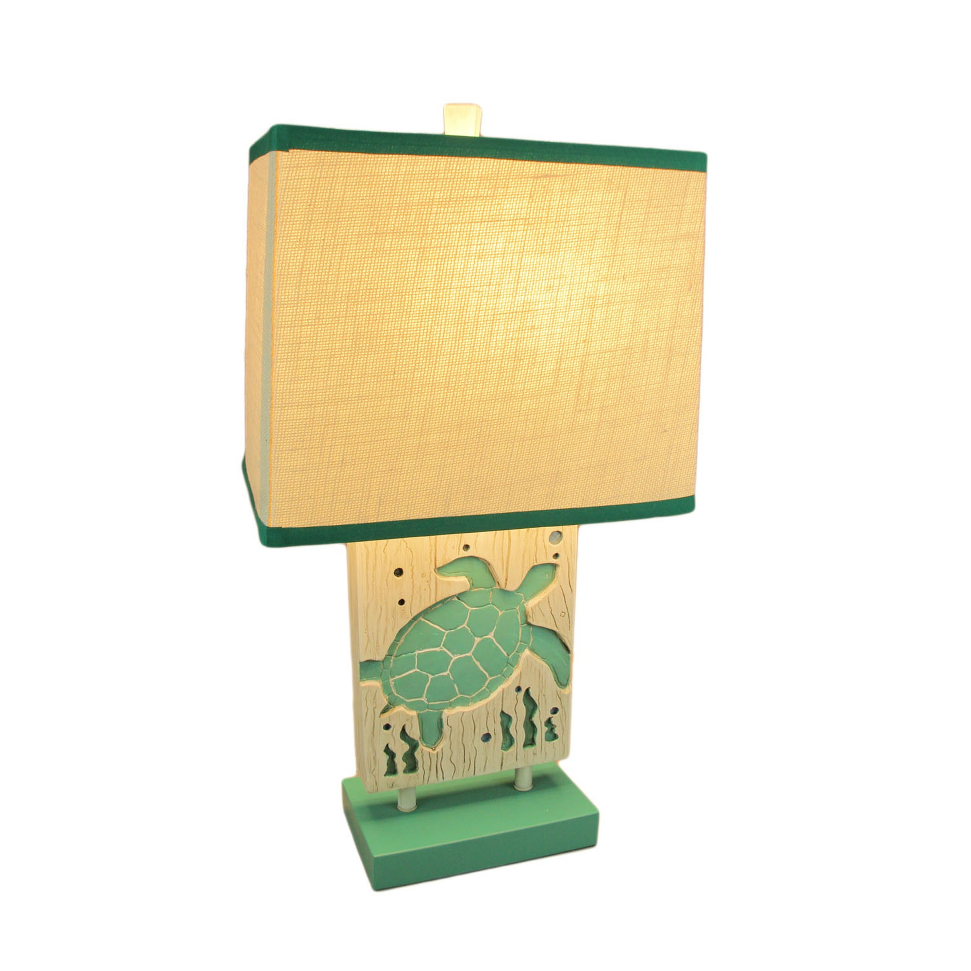 Green And White Sea Turtle Table Lamp With Linen Look Shade