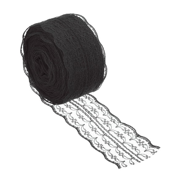 Unique Bargains 1.8' Wide 25 Yards Lace Trim Ribbon Sewing Craft Roll Wrapping Dress DIY Decoration Black