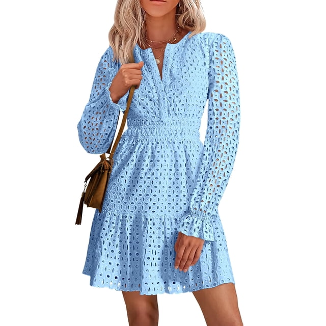 Minivestido PRETTYGARDEN 2025 de manga larga con cuello en V para mujer
