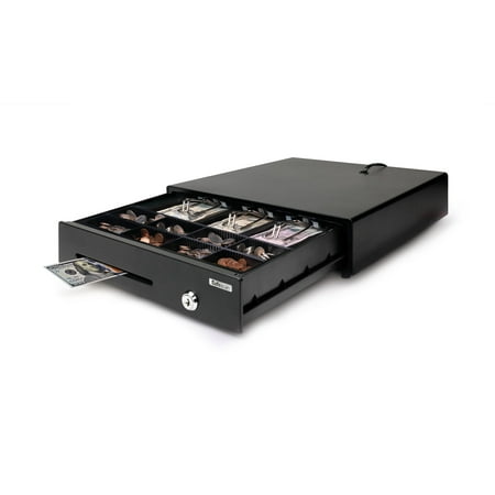 Safescan LD-3336 Black Cash Drawer with 3 Bill/8 Coin Layout, Removable Coin Compartment, 12V Power Lasts At Least 500,000 Cycles, 3-Position Lock (locked, stand-by and open), 3-Year Warranty