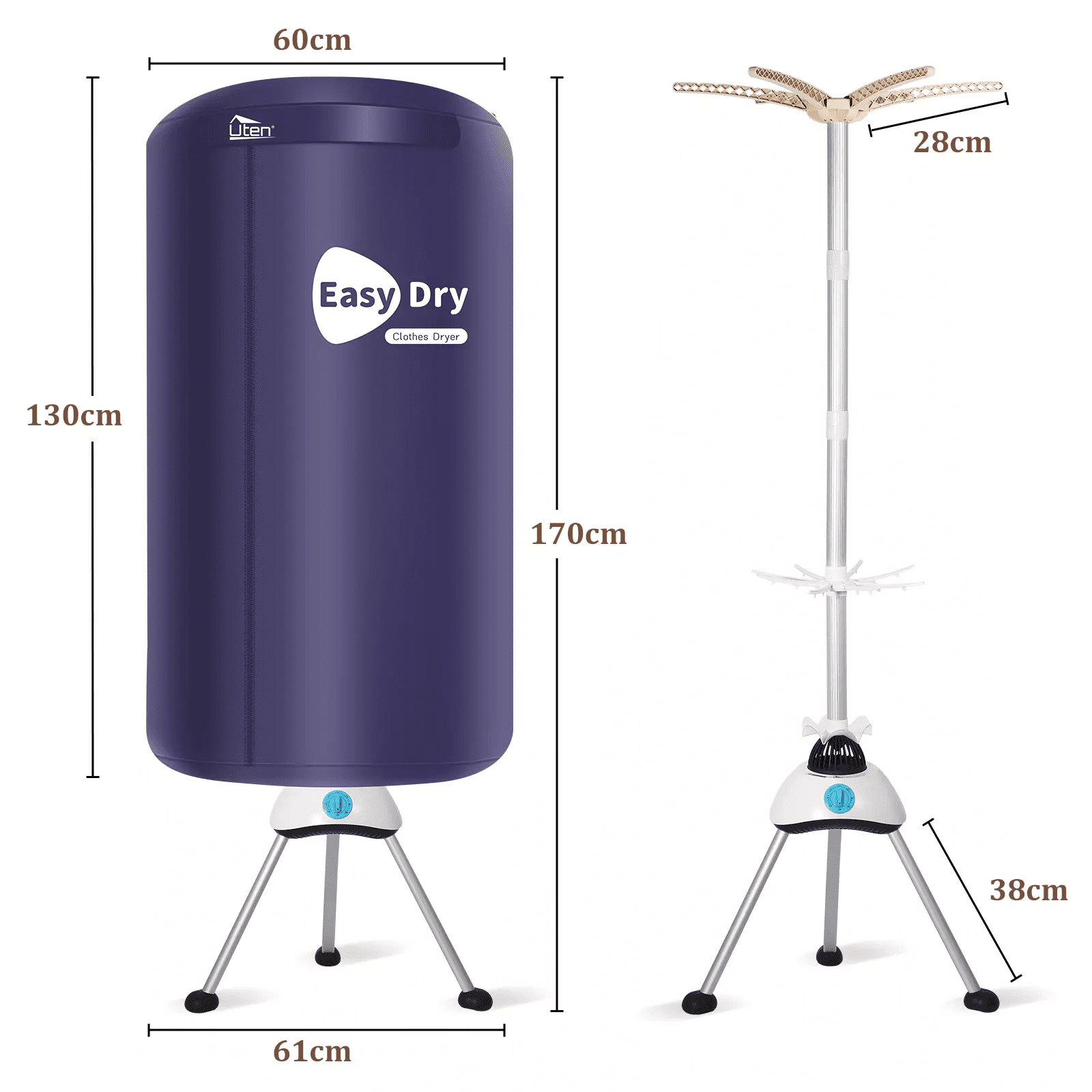 Uten Compact Electric Clothes Dryer, Portable Foldable Drying Machine with Timer for Fast Drying in Apartments, RV, & Home Use
