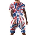 thumbnail image 2 of TIMIFIS Tenues 2 Pcs pour Hommes 4 Juillet Été Décontracté Imprimé Drapeau USA Col Rond Manches Courtes et Shorts - Printemps/été, 2 of 5