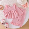 thumbnail image 4 of Toddler Baby Girl Outfits Solid Fall Clothes Ruffle Sleeve Bowknot Lace Tops Flared Pants Set 2PCS Set Kaprioy Toddler Girl Winter Clothes 18 24 Months 2T 3T 4T, 4 of 8