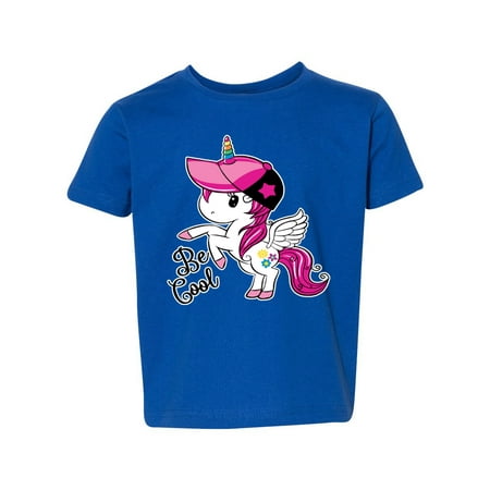 

Be Cool Funny Cute Unicorn Rainbow Humor Toddler Crew Graphic T-Shirt Royal 2T