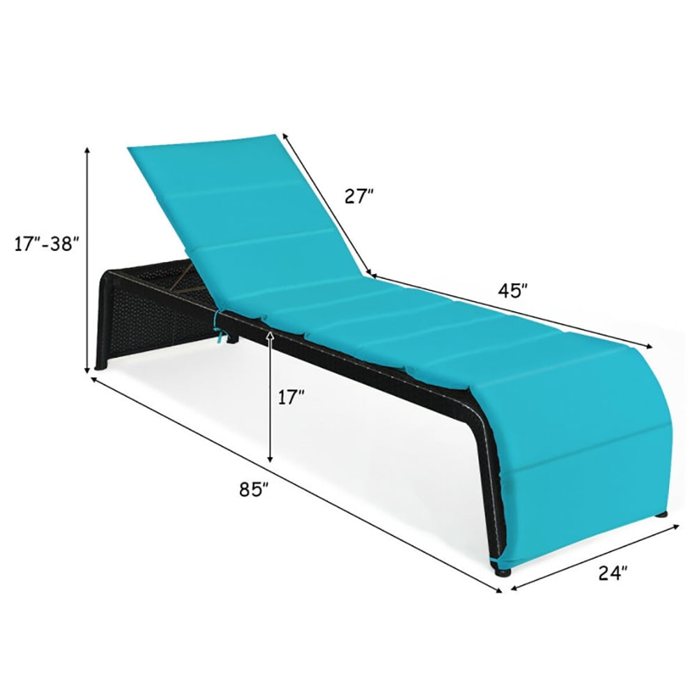 Aimee Lii Patio Rattan Lounge Chair Back Adjustable Chaise Recliner with Cushioned, Patio Loungers, Turquoise