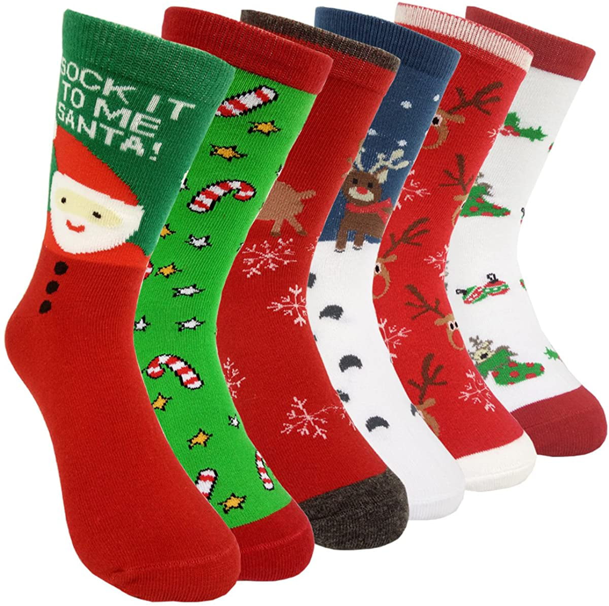 Womens Christmas Holiday Casual Socks HSELL 6 Pairs Colorful Fun Cotton Crew Socks for Novelty Gifts