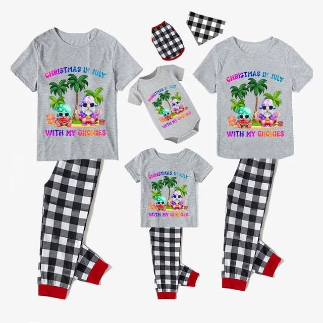 Pijamas familiares navideños a juego, conjuntos de pijamas grises, My Gnomies, Christams In July