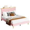 thumbnail image 4 of Bestier Queen Size Bed Frame Upholstered Platform Bed with LED Light & Adjustable Storage Headboard for Bedroom, Pink, 4 of 10