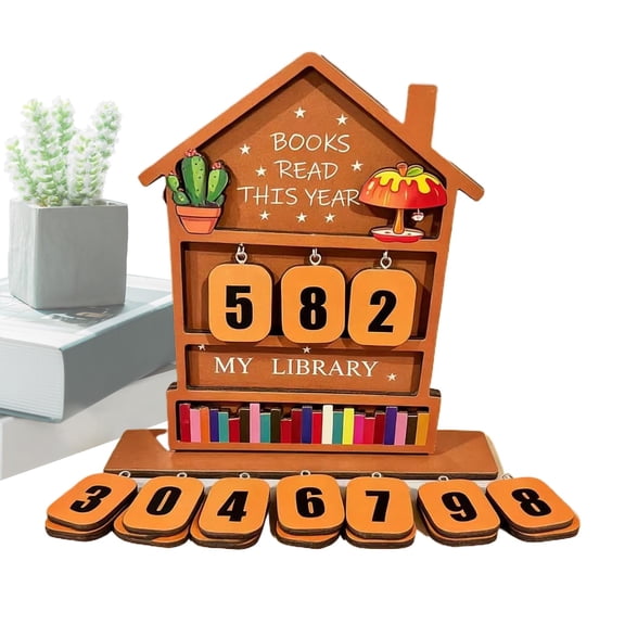 Book Counter Sign - Wooden Aesthetic Desk Decor,Wooden "Books Read This Year" Sign,with Number Tiles Office Library Home Reading Nook Tracker,Gifts for Book Lovers