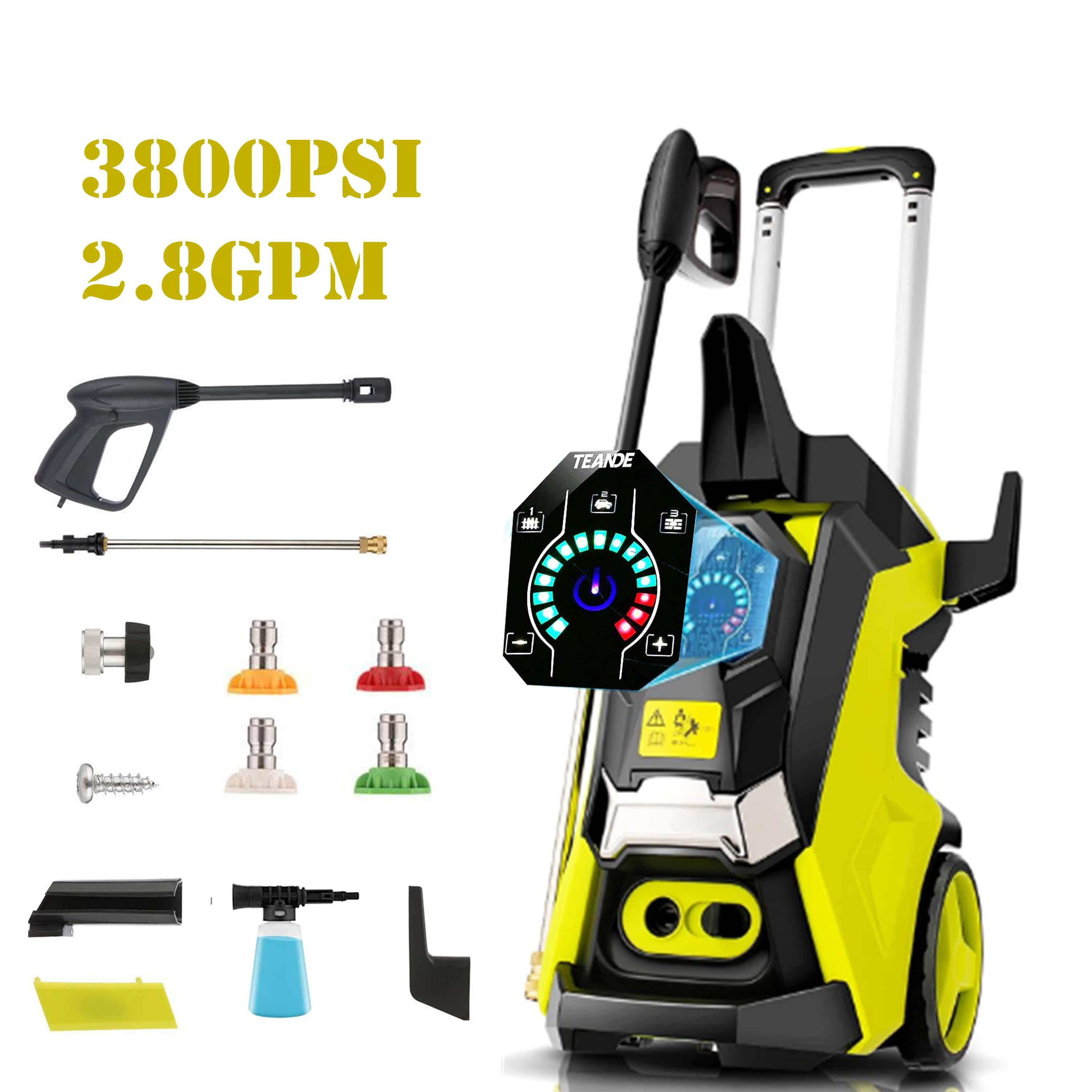 3800 PSI Professional Electric Pressure Washer 2.80GPM, 1800W Rolling Wheels High Pressure Washer Cleaner Machine with Power Hose Nozzle Gun and 4 Quick-Connect spray tips