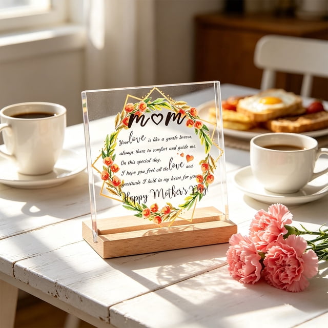 Adorno de mesa con forma de letra de acrílico y base de madera | Soporte de exhibición de acrílico transparente para recuerdos, deseos y saludos sinceros