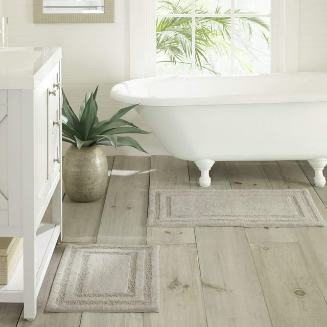 Alfombras de baño, Alfombra de baño de algodón, Altamente Absorbente, diseño Inspirado en la Costa (Gris Isla, 2 Piezas)