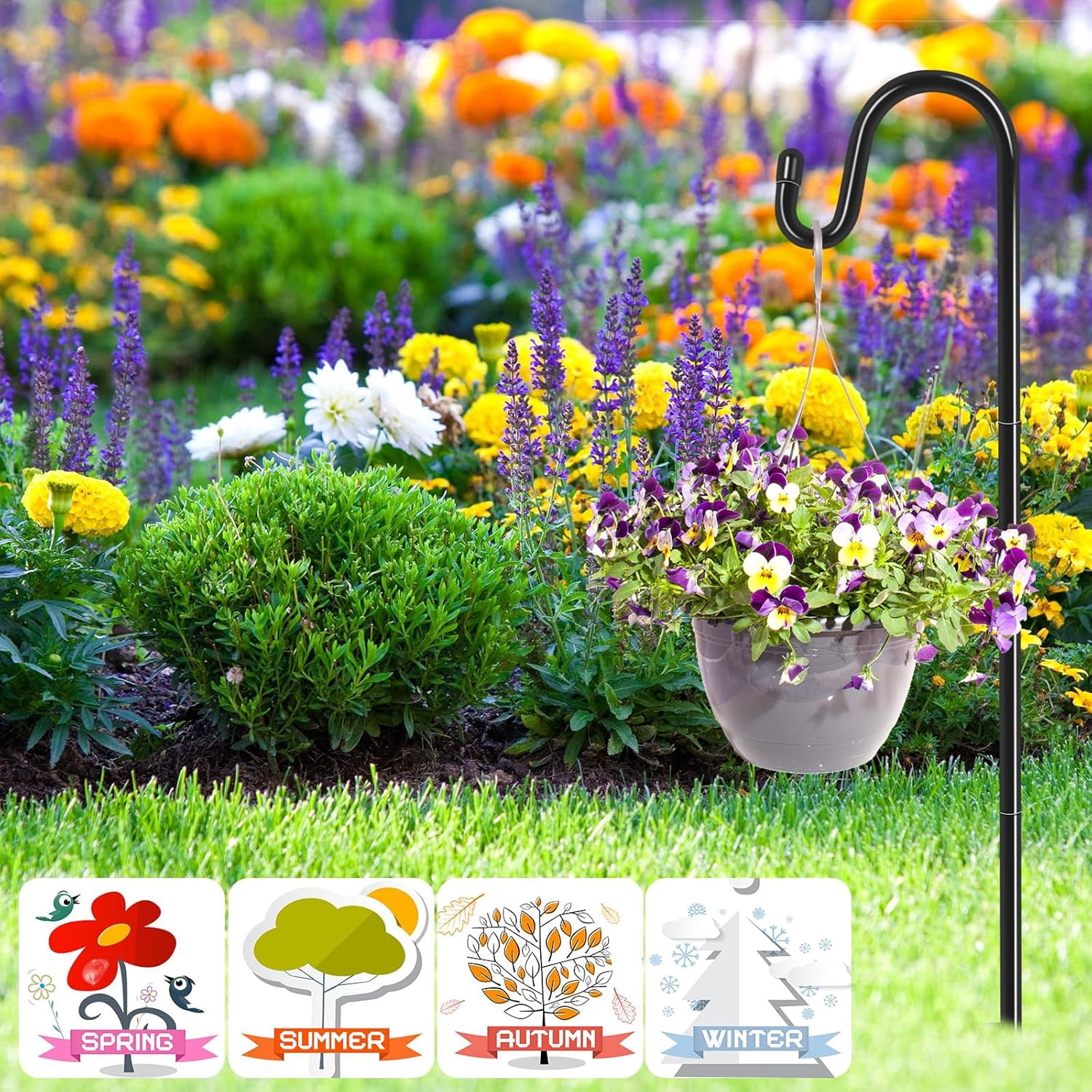 24 Pack 25 Inch Shepherds Hooks Outdoor Plant Hanger Metal Shepherd's Hook Black Garden Bird Feeder Pole for Hanging Solar Lanterns Flower Basket Jars Christmas Lights Wedding Decor