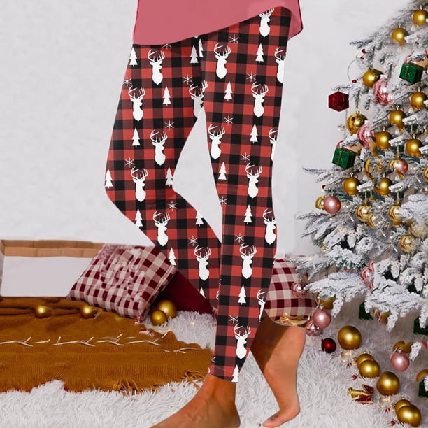 WILLBEST Leggings de Yoga de Cintura Alta para Mujer, Suaves, Elásticos, con Estampado Navideño Y Bloques de Color, Cómodos, para Fitness 2561 Extra Grande