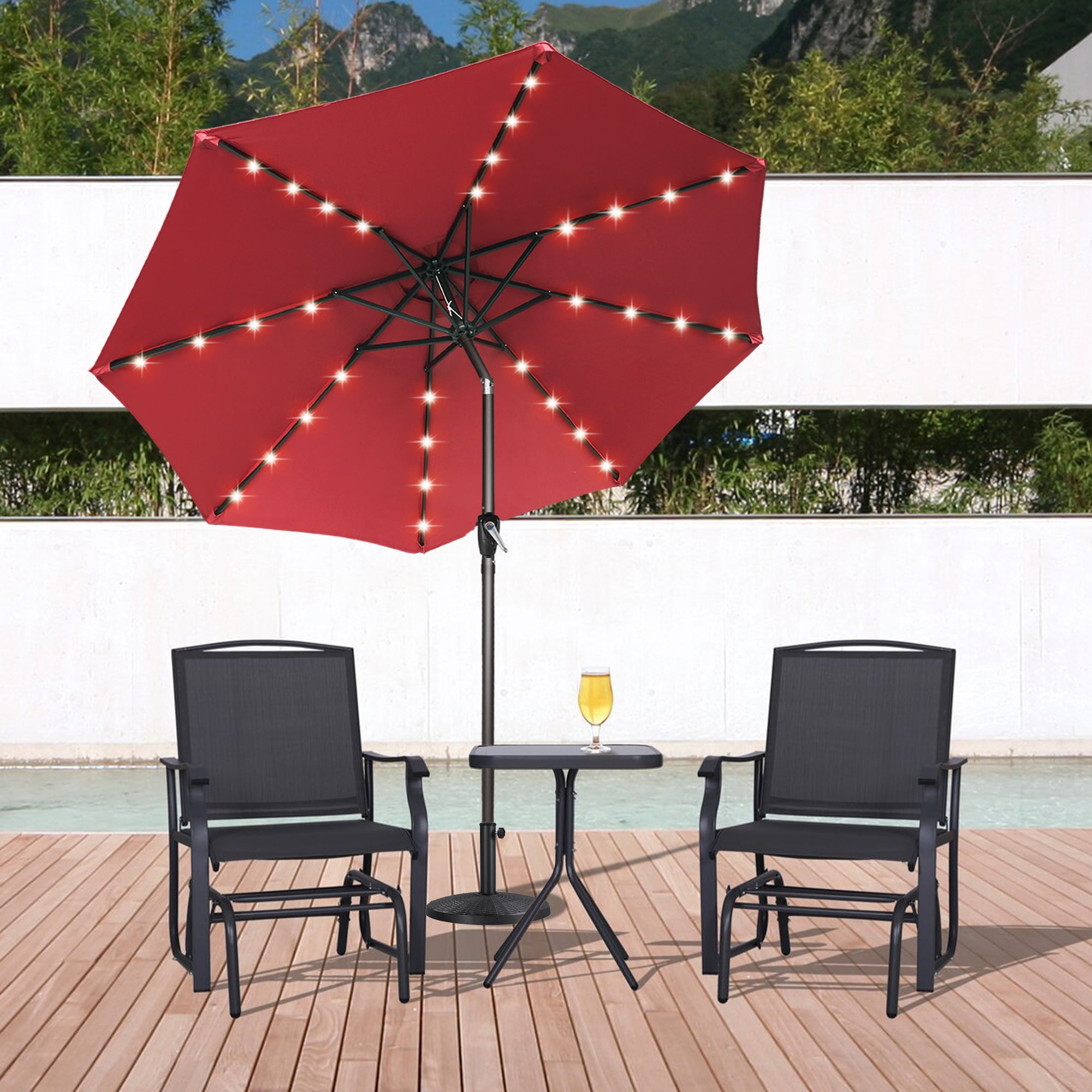 ABCCANOPY 10.5ft Patio Solar Umbrella LED Outdoor Umbrella with Tilt and Crank, Burgundy