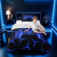 thumbnail image 3 of meiyoeat Neon Blue Flame Game Controller Twin Comforter Sets for Kids Boys, Blue Geometric Gaming Bedding Set, Gamepad Reversible 2pcs, 1 Comforter and 1 Pillowcase, 3 of 6