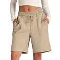 thumbnail image 2 of ClodeEU Women's Elastic Waist Knee Length Shorts,Loose Fit Casual Summer Bermuda Pants Khaki,Womens Plus S, 2 of 5
