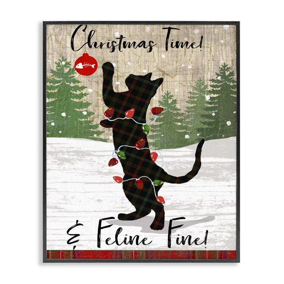 Stupell Industries French Country Christmas Time & Feline Fine Black Framed Giclee Art, 11 x 14, by Andrea Tachiera