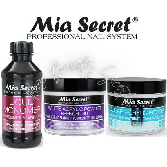 Mia Secret Liquid Monomer 4 oz and Powder 2 oz x 2 (WHITE   CLEAR)