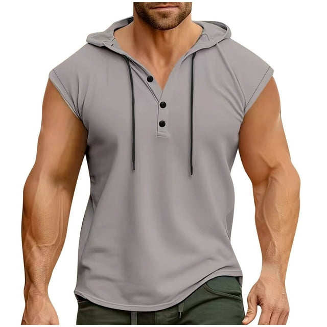 Timegard Shirts for Men Summer Notched V Neck Button Hoodies Pullover Casual Loose Breathable Tank Top