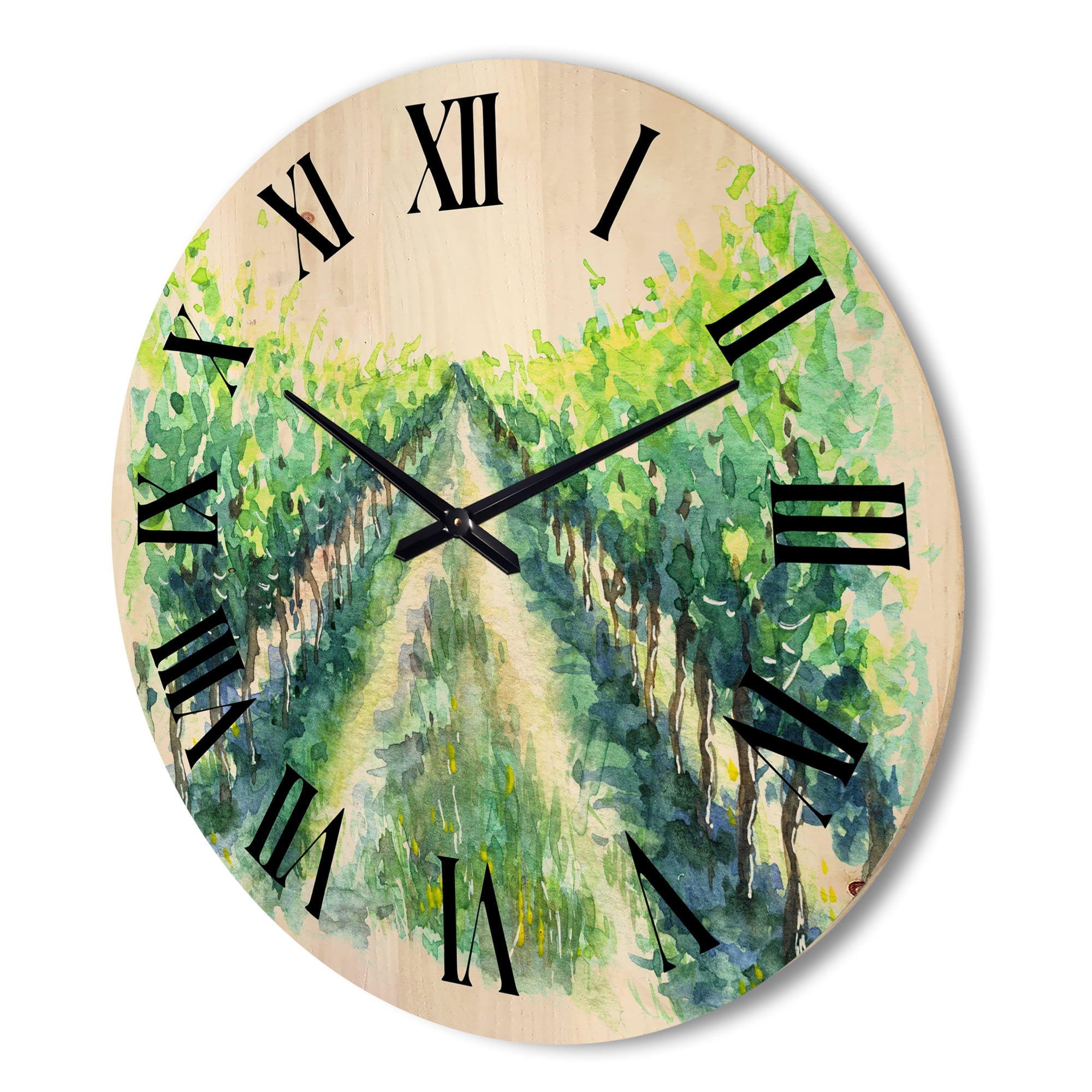 Designart 'Rural Scene Vineyard Path' Traditional Wood Wall Clock
