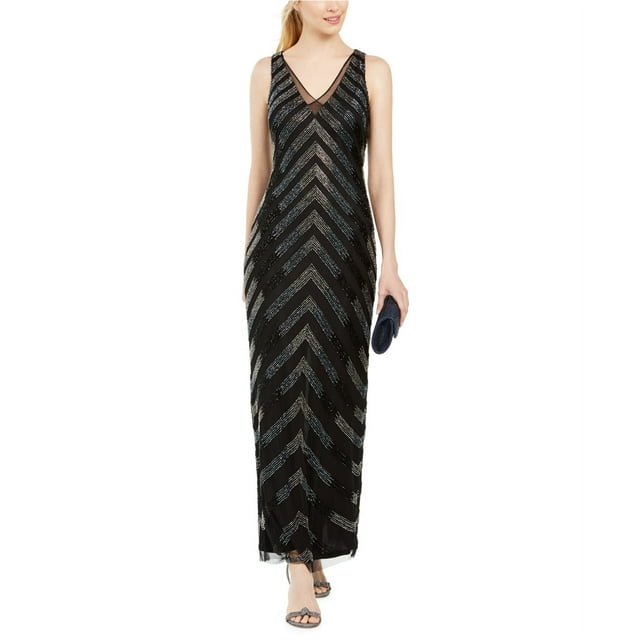 Adrianna Papell Womens Beaded Gown Dress, blkgunmetal, 8