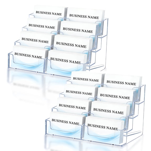 Topsome 2 Pack Acrylic Business Card Holder for Desk, 8 Slots Clear Plastic Multiple Business Card Display Rack with 4 Tier, Business Card Organizer Card Stand for Office Exhibition Home