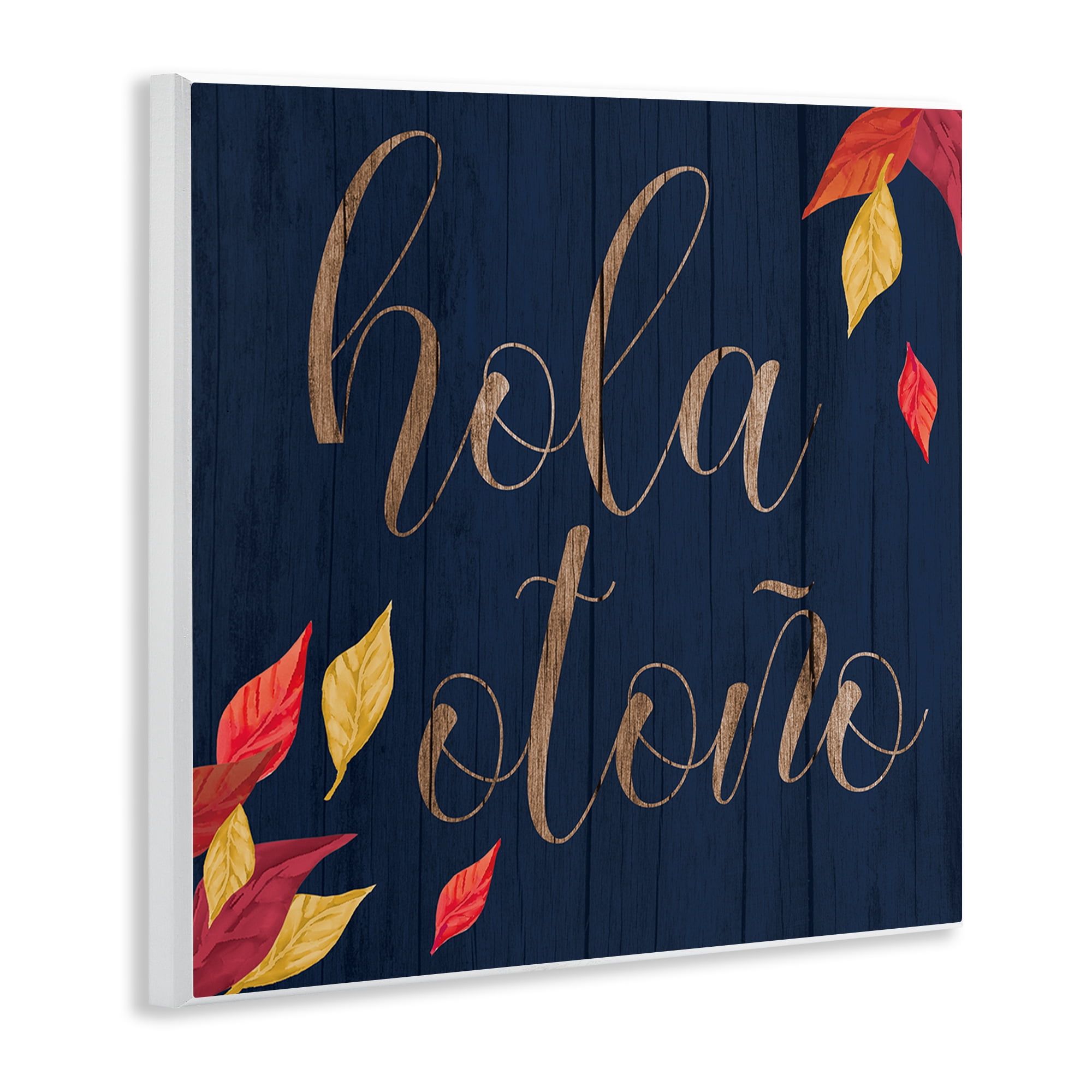 Stupell Industries Hola Otoño con Hojas Holiday Painting Unframed Art Print Wall Art, 12 x 12