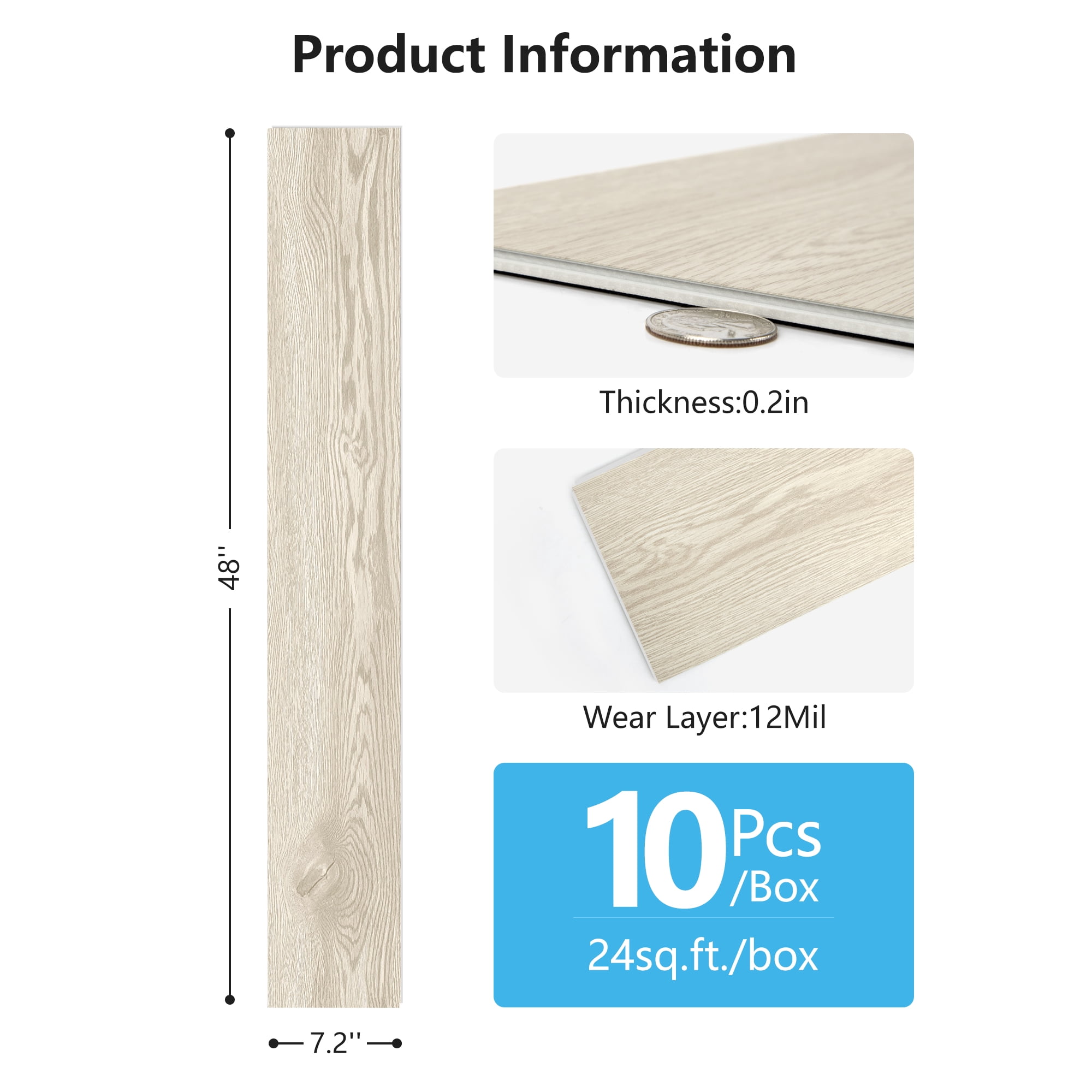 Art3d 48''x7.2'' 10Pcs Interlocking Luxury Vinyl Flooring Tile, SPC Rigid Core Wood-Look Floor Plank,24 Sq.ft.