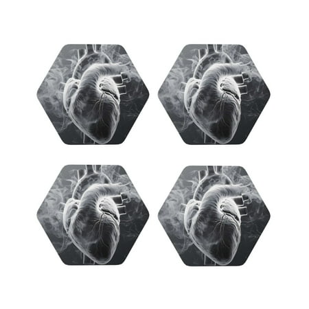 

Gaeub Heart Illustration Print 4 Pcs Leather Coasters for Drinks Drink Coasters Sets Drink Table Cup Coasters for Living Room Kitchen Coffee Decor-Hexagon
