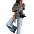 thumbnail image 4 of Womens Tops Leopard Print Hollow Out Shirts Causal Short Sleeve Lace Up Tops, 4 of 5