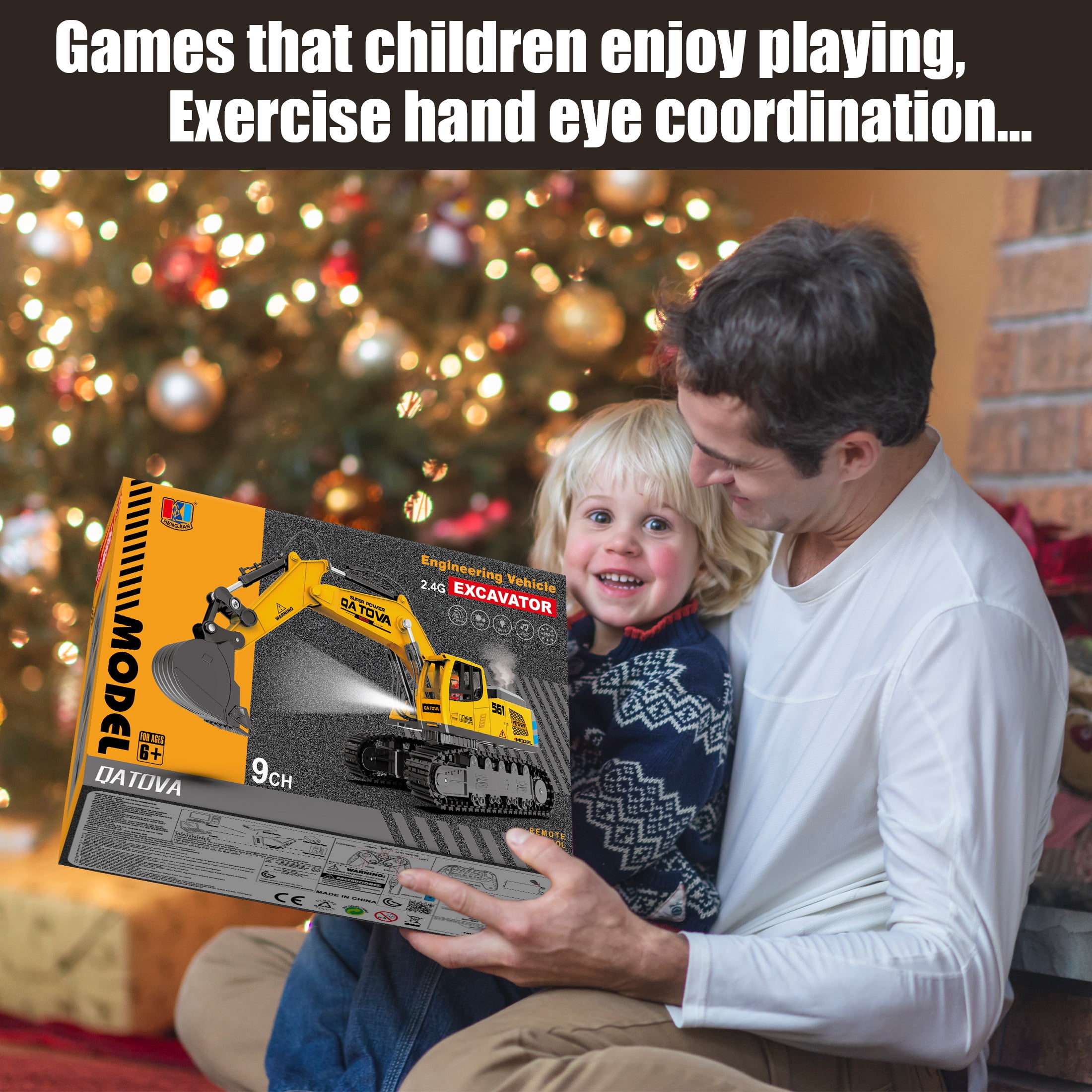 Remote Control Excavator Toys for Boys- Movable Claw Digger Trucks with Spray & LED, 11 Channel 2.4GHz Full Function Remote Control Crane for 6-12 Year Old Kids Christmas Birthday Gift