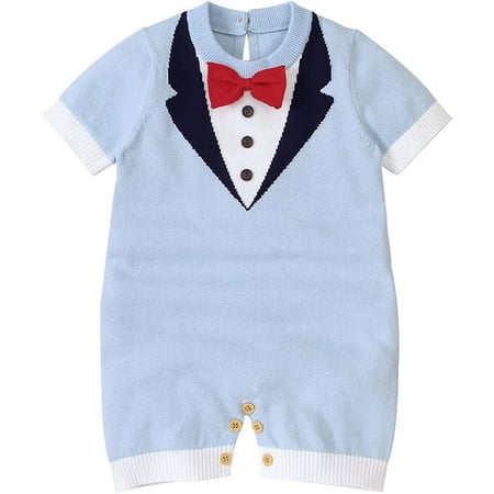 

YOUI-GIFTS Newborn Baby Gentleman Short Romper Infant Toddler Knitwear Bow Tie Bodysuit Jumpsuit
