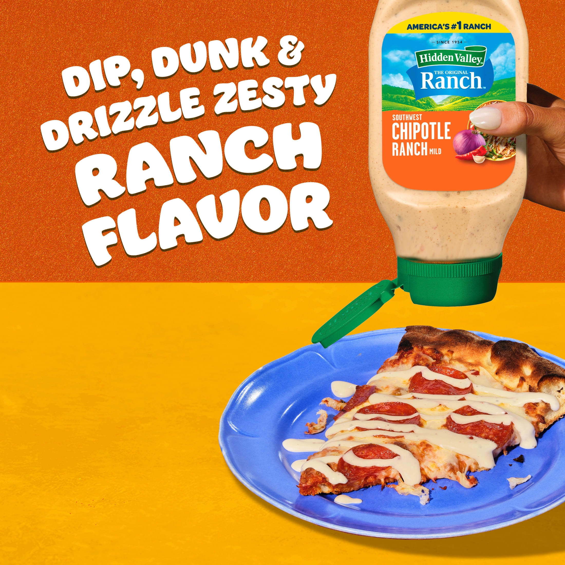 (3 pack) Hidden Valley Southwest Chipotle Ranch Salad Dressing & Condiment, 16 fl oz Squeeze Bottle