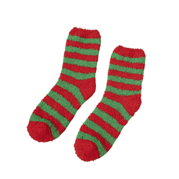 vdgthytj Socks for Women Color Block Mid‑calf Winter Fuzzy Cozy Warm Thick Sleepwear Loungewear Socks(One Size,Red3)