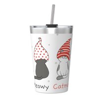 PAYOHTO Four Cute Cats Insulated Stainless Steel Tumbler 12 oz Thermos Come with Straw Kids Leak-Proof Travel Mug Cup