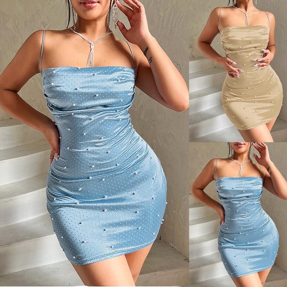Antinious Women Elegant Spaghetti Straps Open Back Hood Collar Beaded Sleeveless Dress