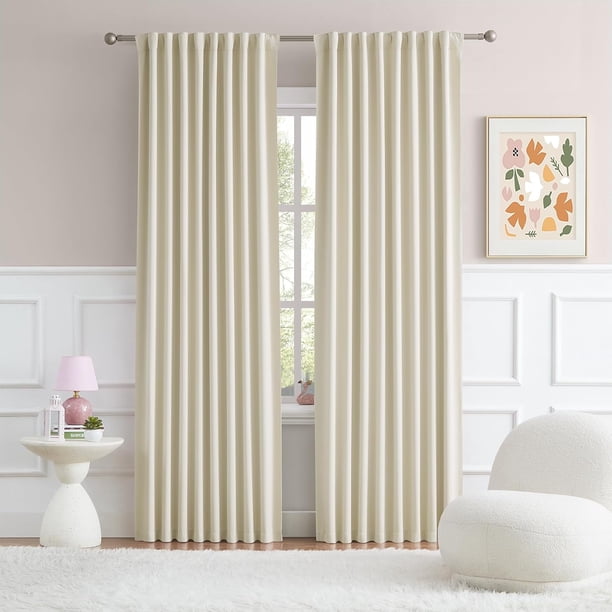Cortinas con trabillas en la parte posterior, 243 cm de largo, color beige crema, para sala de estar, decoración urbana, cortinas opacas para dormitorio, cortinas con rieles con aislamiento térmico,