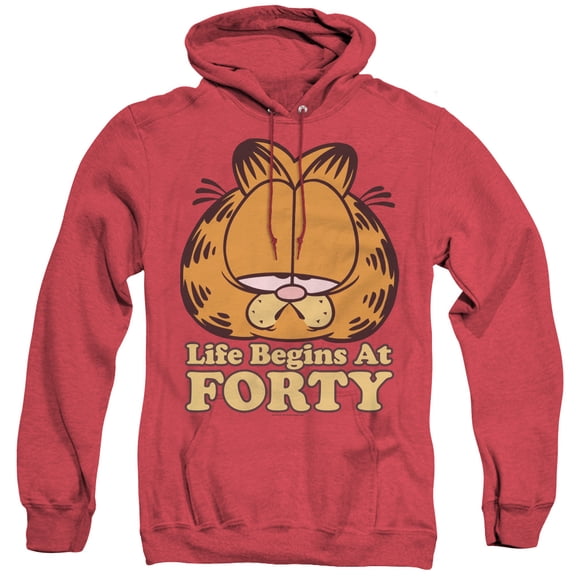 Garfield Life Begins At Forty Adult Heather Hoodie Sweatshirt Red